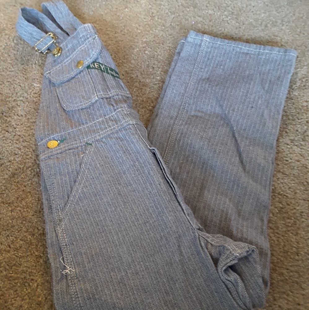 Key Imperial bib overalls denim striped sz 9 w25.5